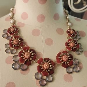 Talbots Red Floral Flower Statement Necklace